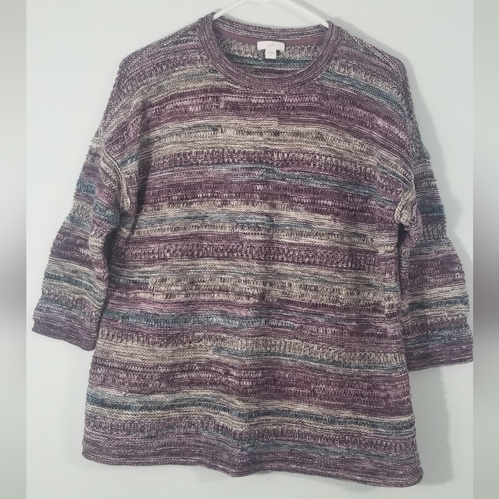 J. Jill Oversized Woven Sweater Beautiful Color Combo 3/4 Length Sleeves. Size S